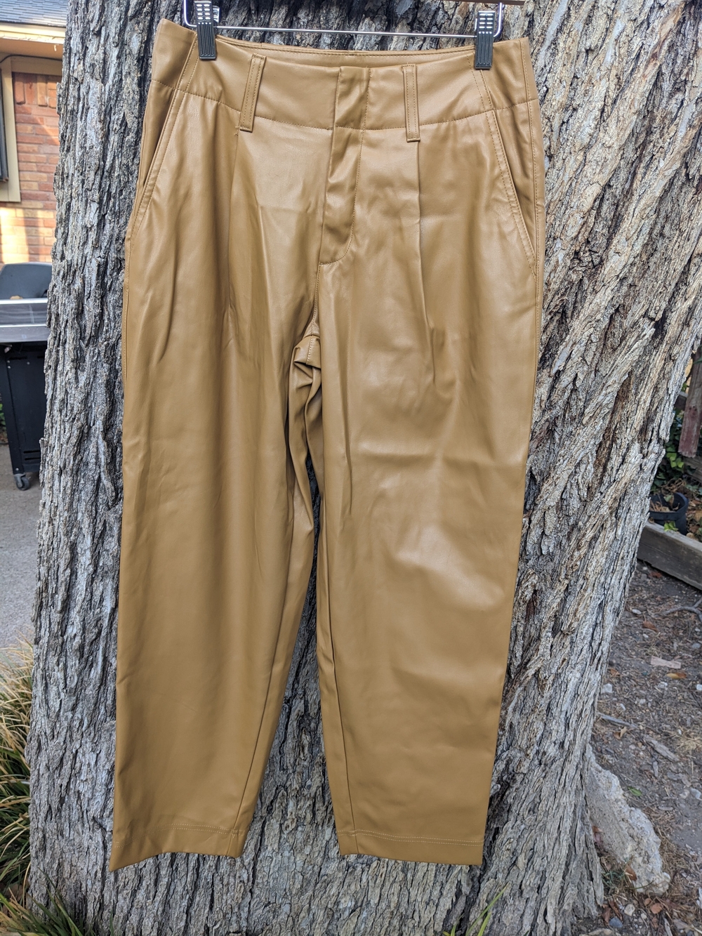 Womens Faux Leather Pants in Camel